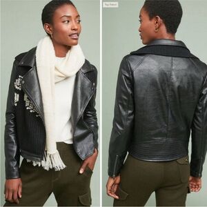 Anthropologie ett:two Black Faux Leather Sweater Jacket NWT Size M
